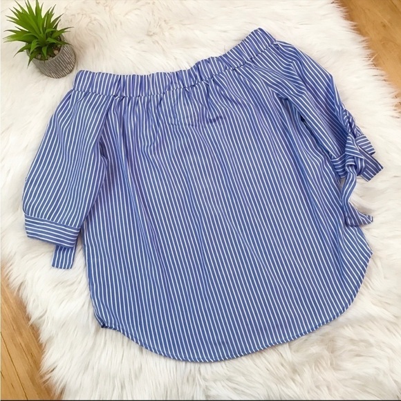 Haute Project Blue Striped Off The Shoulder Top - Picture 4 of 11